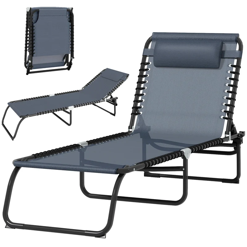 Bain de soleil pliable jardin 189 x 58 x 30 cm dossier multi positions stable et design en acier thermoplastique gris 21_0004597
