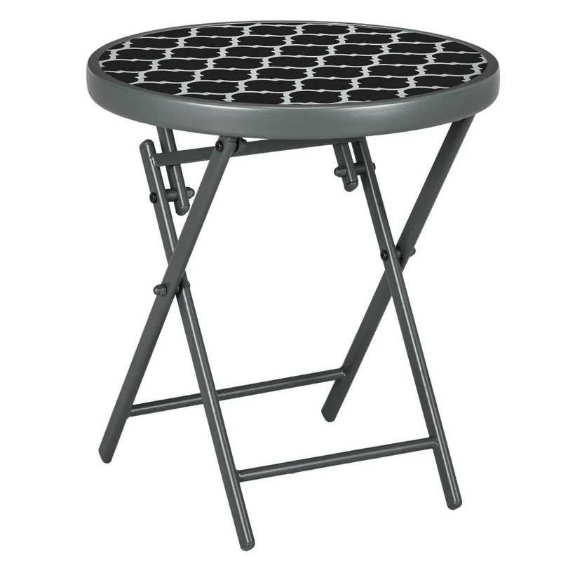 Table d'appoint pliante ronde 45 x 50 cm pliable facile à transporter et ranger moderne design pour jardin en métal noir 21_0005196