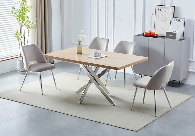 Table à manger et chaises argent bois chêne - Joy