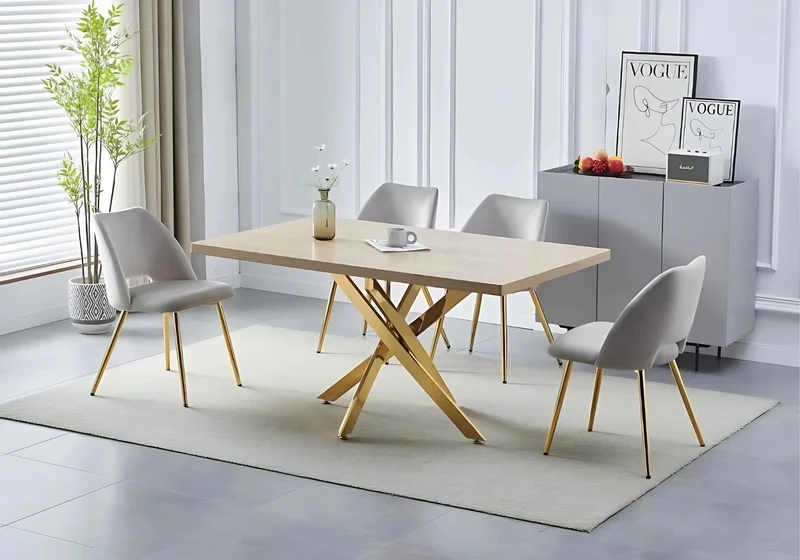 Table à manger et chaises dorées bois chêne - Joy