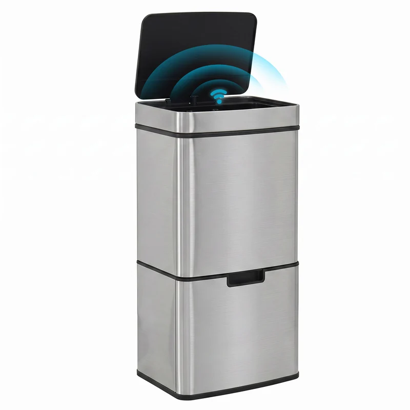 Poubelle à capteur ouverture automatique 3 compartiments tri 72l 42 x 30 x 81 cm contemporain en acier inoxydable argent 21_0005900