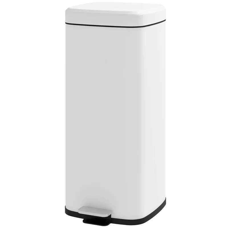 Poubelle de cuisine pédale compacte 28 x 35 x 63.5 cm couvercle silencieux seau amovible moderne épuré en métal blanc 21_0005920