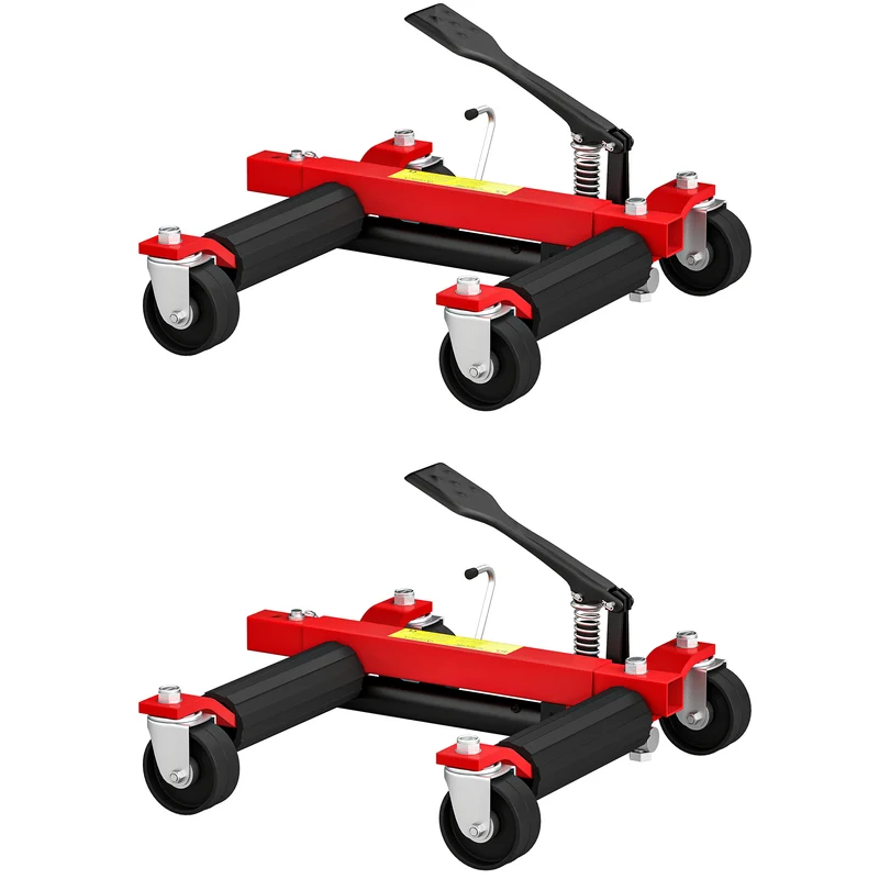 Lot de 2 chariots manutention voiture 56 x 54 x 19.5 cm 680 kg levage pédale roues 360° garage industriel en acier noir 21_0007181