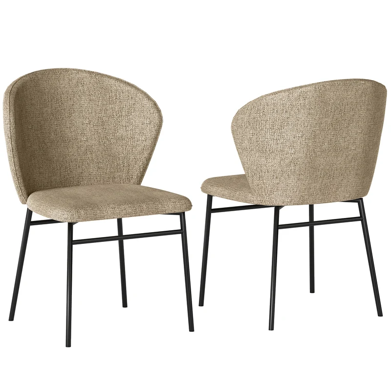 Lot de 2 chaises salle à manger assise rembourrée dossier incurvé 52 x 55 x 80 cm confort mousse moderne en tissu beige 21_0003203