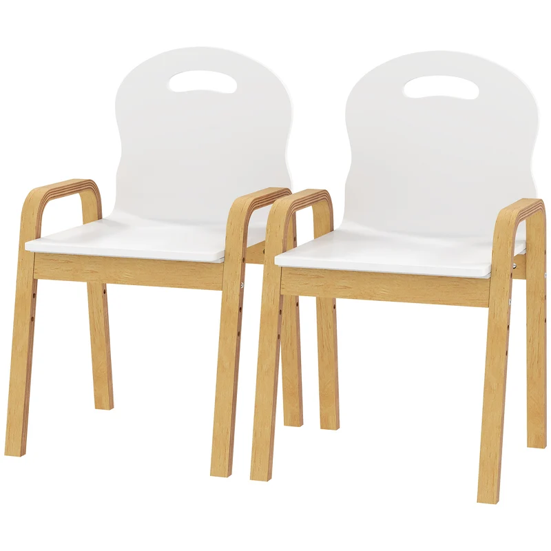 Lot de 2 chaises pour enfants 39 x 34 x 61.5 cm réglables patins antidérapants épuré moderne en bois de bouleau blanc 21_0000235