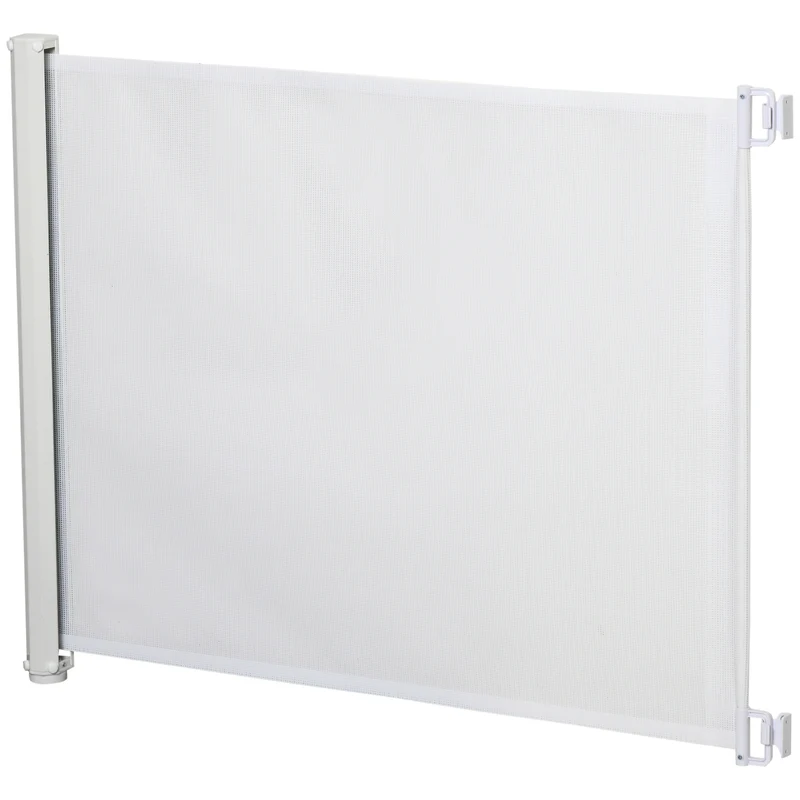 Lot de 2 barrières de sécurité rétractables pratiques pour escaliers 115 x 83 cm avec poignée moderne en textilène blanc 21_0007502