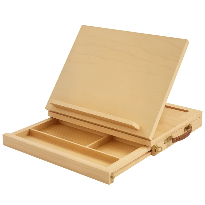 Chevalet de table pliable avec tiroir rangements angle réglable 33.5 x 26 x 26 cm design épuré en bois de hêtre naturel 21_0006113