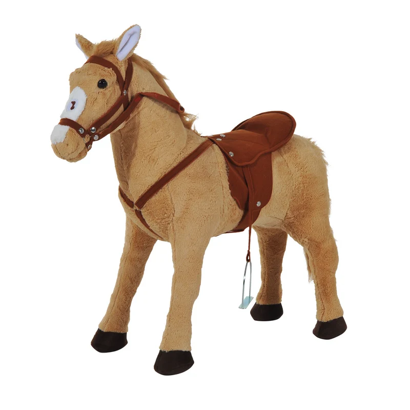 Cheval debout pour enfant 85 x 28 x 60 cm avec effets sonores selle moelleuse décoratif scandinave en peluche beige 21_0000273