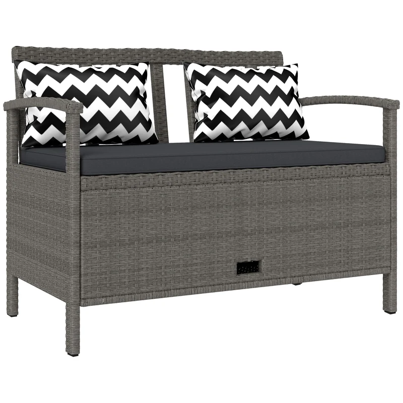Banc de jardin 2 places 112 x 62 x 82 cm rangement 160 l assise rembourrée style contemporain cosy en rotin pe gris 21_0006030