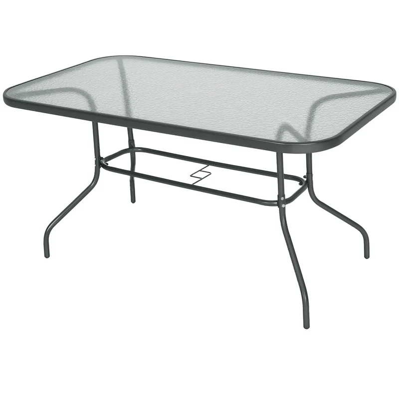 Table de jardin rectangulaire 140 x 80 x 70 cm pour 8 avec trou parasol pieds antidérapants contemporain en métal gris 21_0004626