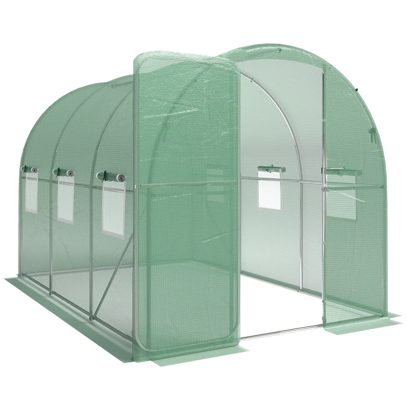 Serre tunnel de jardin 200 x 300 x 200 cm porte battante ventilation idéal pour potager semis moderne épuré en pe vert 21_0005608