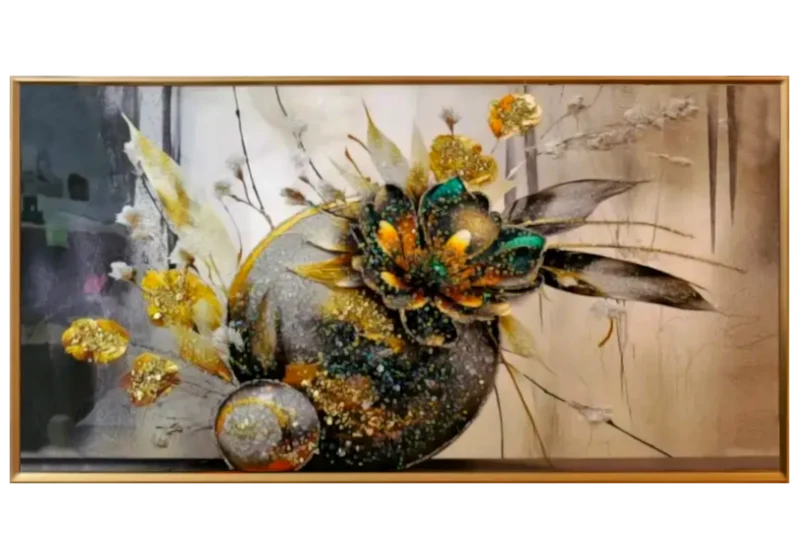 Tableau cristaux fleur dorée relief chic - Floria