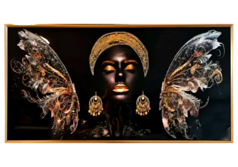 Tableau femme africaine ailes papillon dorées - Najya