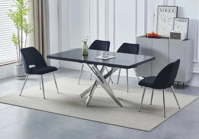 Table à manger et chaises argent bois noir - Joy