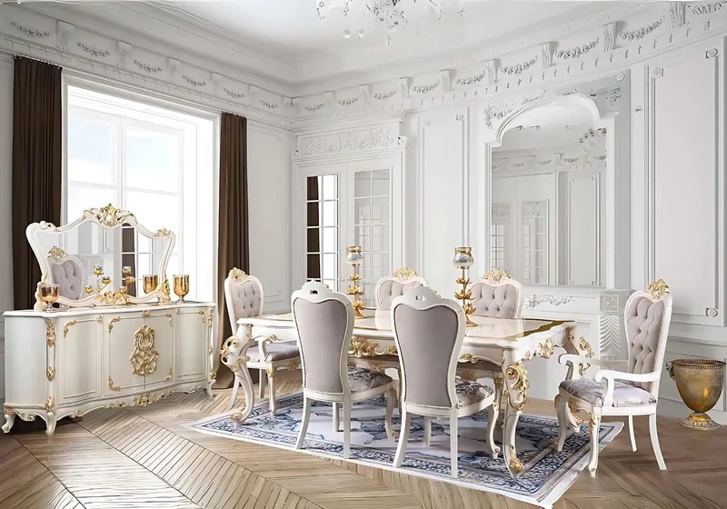 Salle à manger baroque doré blanc KELEBEK
