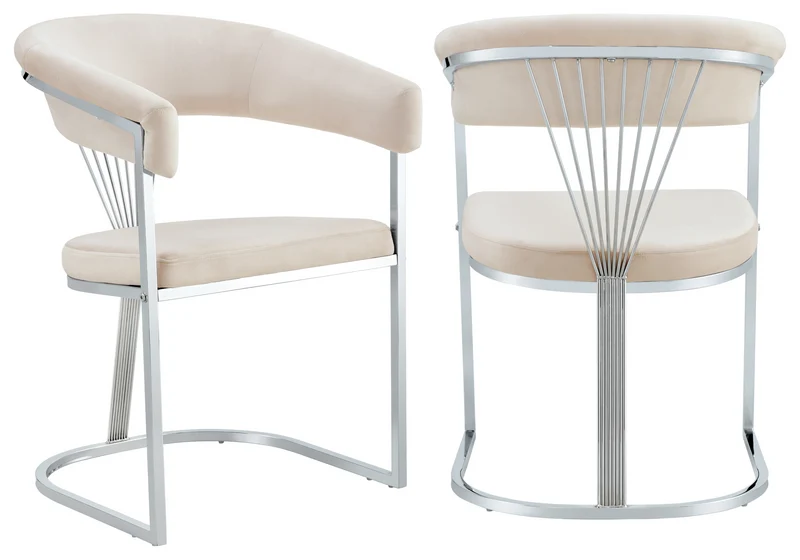 Fauteuil de table velours beige pieds luge chromé - Siam x2