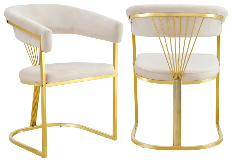 Fauteuil de table velours beige pieds luge doré - Siam x2