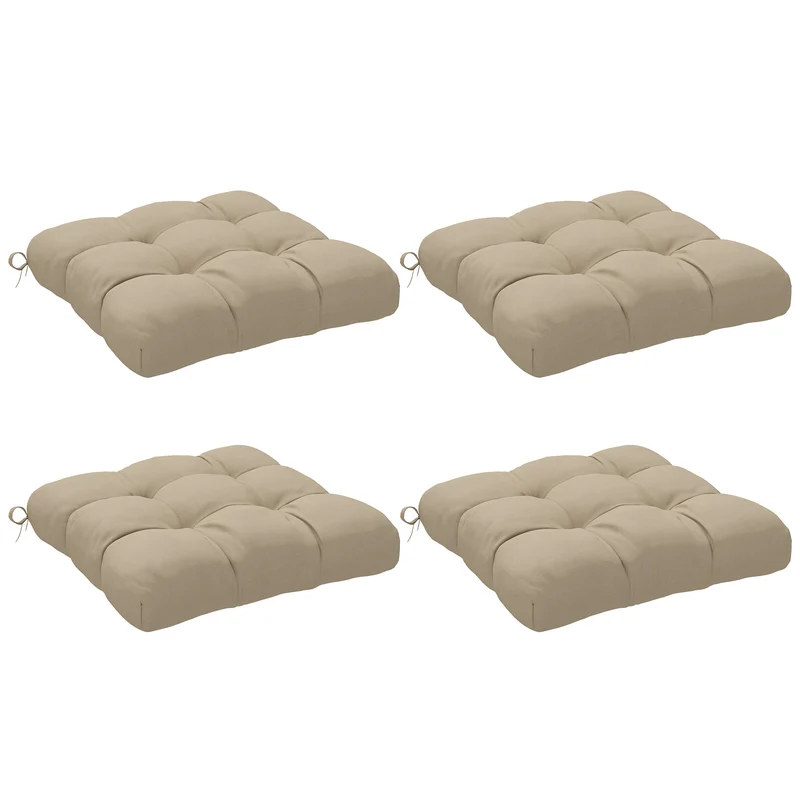 Lot de 4 coussins de chaise jardin 48 x 48 x 10 cm confort mousse 10 cm attaches maintien doux décoratif en tissu kaki 21_0005179