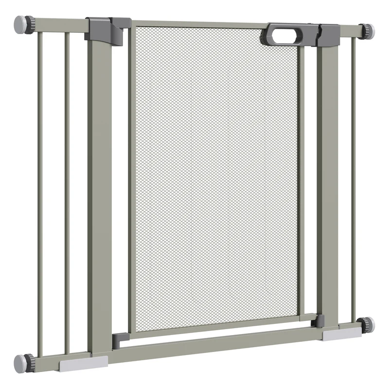 Lot de 2 barrières de sécurité pour animaux escaliers 76 x 75-103 x 3 cm fermeture automatique style épuré en acier gris 21_0007509