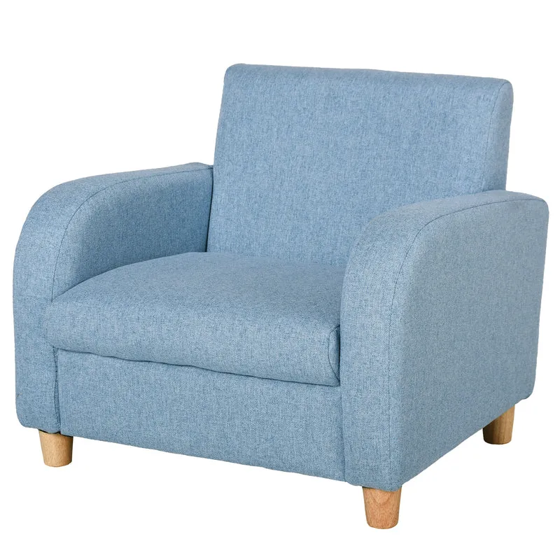Fauteuil enfant scandinave 49 x 45 x 44 cm assise profonde douce dossier ergonomique moderne minimaliste en lin bleu 21_0000130