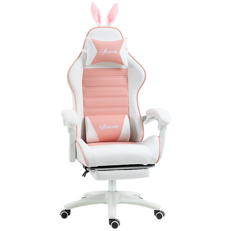 Chaise de jeu réglable support lombaire 65 x 63 x 136 cm pour bureau chambre studio moderne design en polyuréthane rose 21_0006232