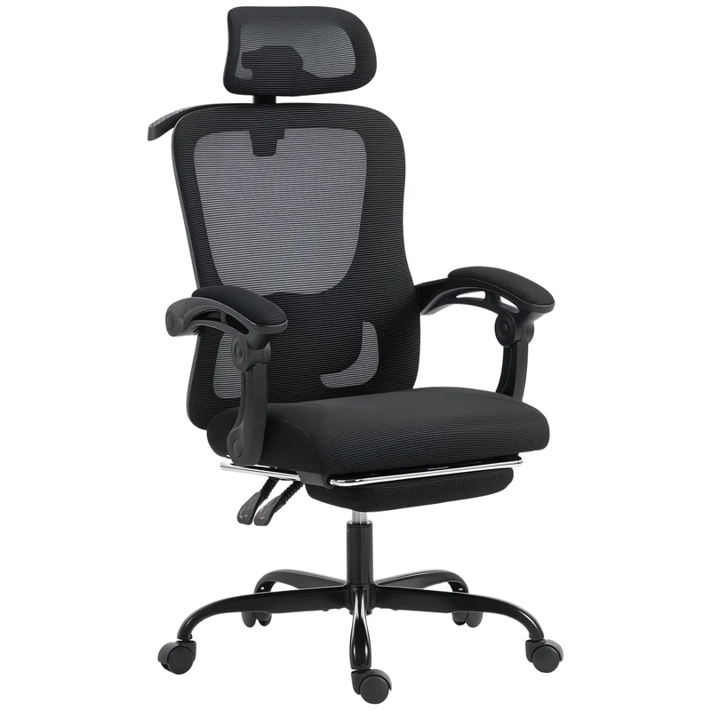 Chaise de bureau ergonomique têtière réglable soutien lombaire 64 x 64 x 124 cm inclinaison 135° moderne en maille noir 21_0006332