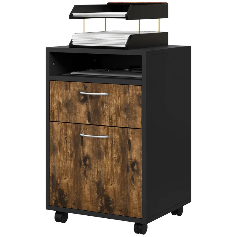 Caisson de bureau à roulettes tiroir placard 40 x 35 x 60 cm gain de place moderne épuré en panneau de particules brun 21_0002384