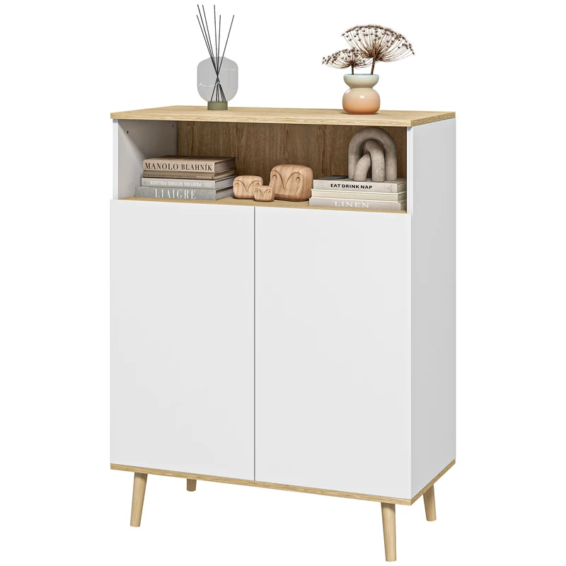 Meuble de rangement buffet sur pied 80 x 38 x 102 cm étagère réglable scandinave épuré en panneau de particules blanc 21_0002916