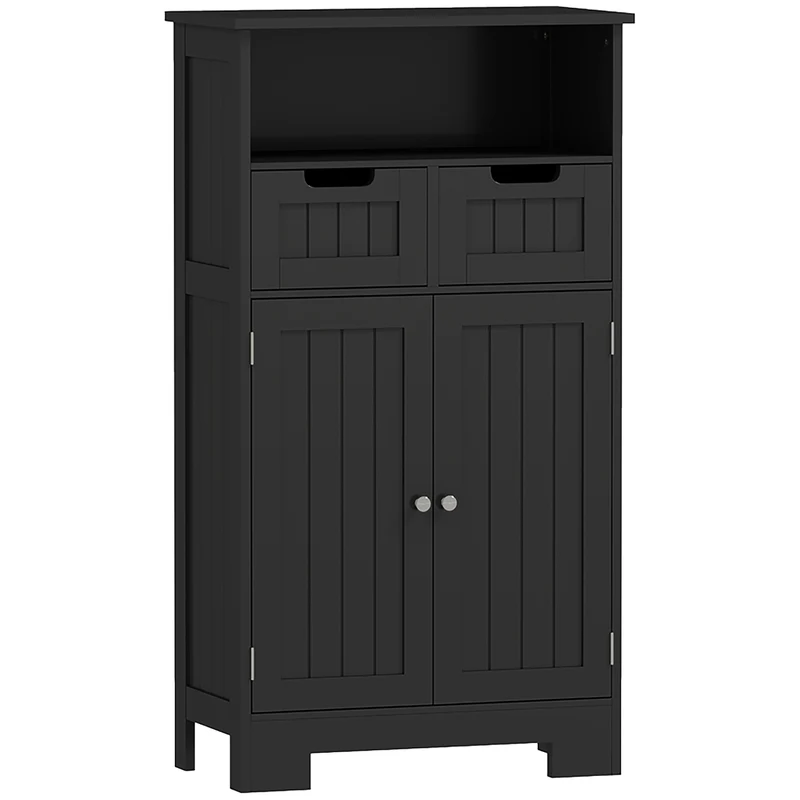Meuble bas de salle de bain 60 x 30 x 108.8 cm gain de place anti basculement moderne épuré avec étagère en MDF noir 21_0001888