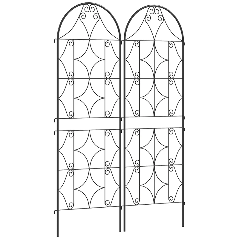Lot de 2 treillis support plantes grimpantes brise-vue 50 x 150 x 2 cm stable antirouille contemporain en métal noir 21_0005562