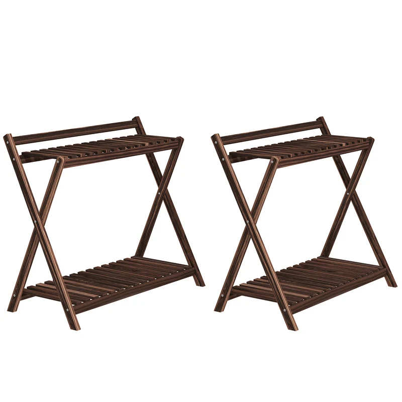 Lot de 2 supports pour plantes échelle intérieur 73 x 36 x 64 cm gain d'espace structure x stable rustique en bois brun 21_0005497