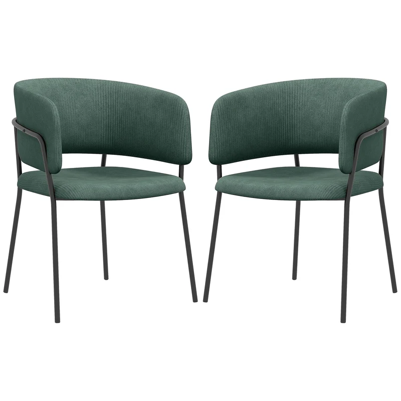 Lot de 2 chaises de salle à manger 57 x 53 x 73 cm assise rembourrée dossier enveloppant contemporain en acier vert 21_0003251