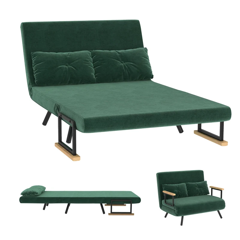 Canapé convertible 2 places 102 x 73 x 81 cm 4 en 1 dossier 5 positions moderne contemporain salon chambre en tissu vert 21_0003142