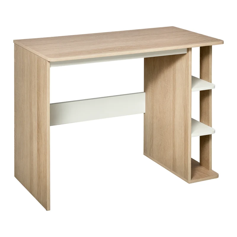Bureau informatique 100 x 44 x 74 cm 3 étagères rangement optimisé moderne épuré en panneaux de particules chêne clair 21_0002440