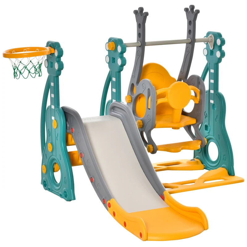 Aire de jeux 4 en 1 enfants toboggan balançoire panier 152 x 149 x 107 cm sécurisée évolutive moderne épuré en PP bleu 21_0000291