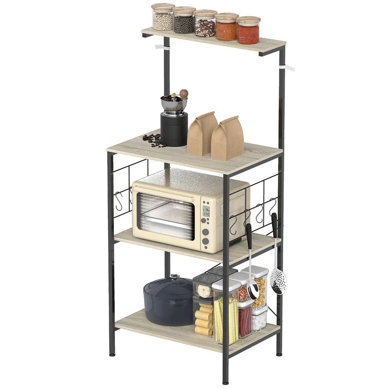 Étagère micro-ondes 60 x 42 x 134,5 cm plan de travail spacieux stable style industriel en panneau de particules chêne 21_0001057