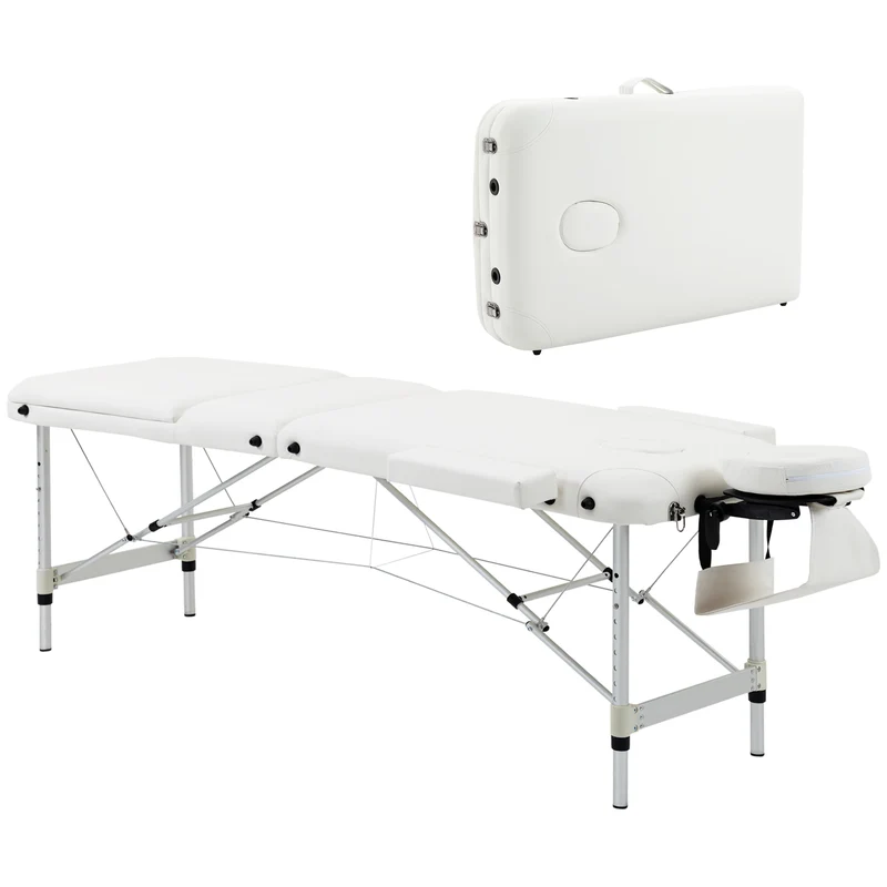 Table de massage pliante 3 zones 215 x 81 x 84 cm hauteur réglable charge 225 kg épuré en alliage d'aluminium blanc 21_0000806