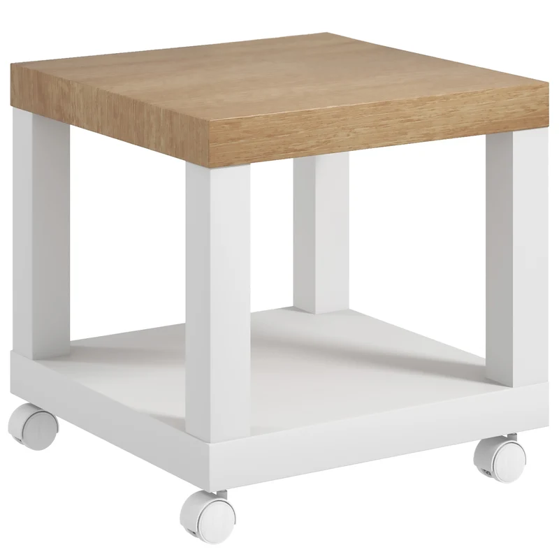 Table d'appoint roulante salon polyvalente 40 x 40 x 40 cm avec étagère ouverte et roulettes contemporain en MDF chêne 21_0001786