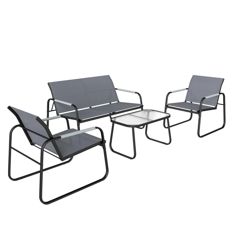 Salon de jardin 4 pièces extérieur 111 x 71 x 75 cm assise respirante séchage rapide moderne scandinave en acier gris 21_0005363