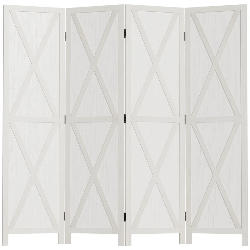 Paravent intérieur quatre panneaux 182 x 170 x 1.8 cm autoportant pliable rustique contemporain en bois paulownia blanc 21_0001231