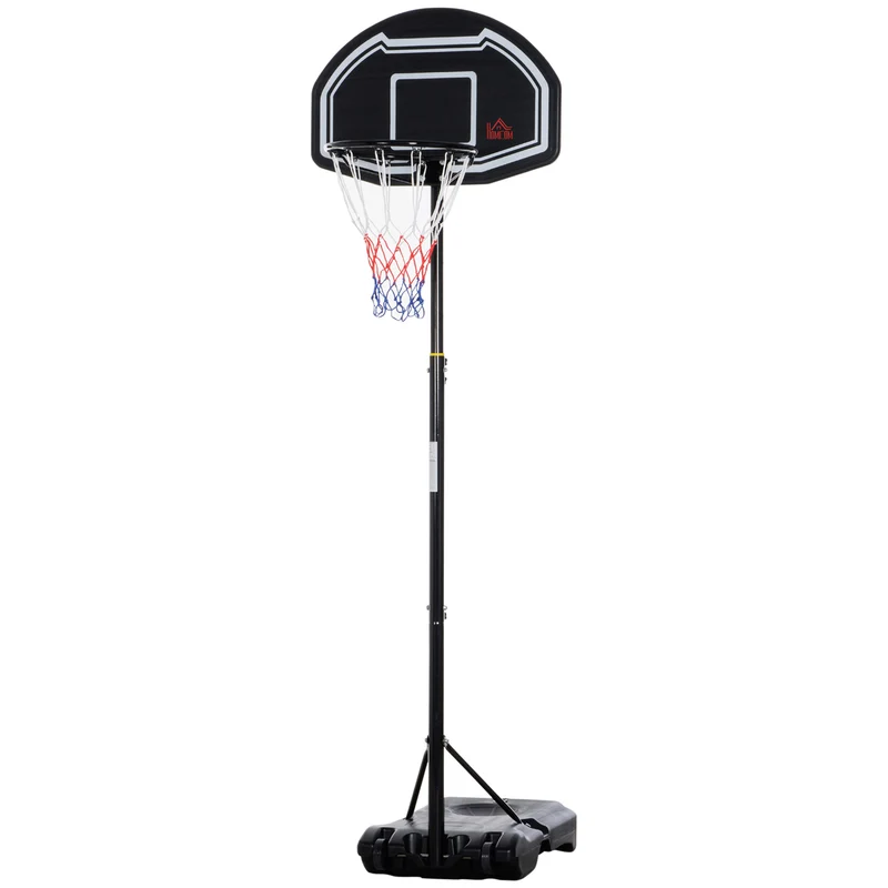 Panier de basket sur pied extérieur 76 x 48 x 197,5-254 cm base à remplir pour stabilité roulettes moderne en métal noir 21_0006608