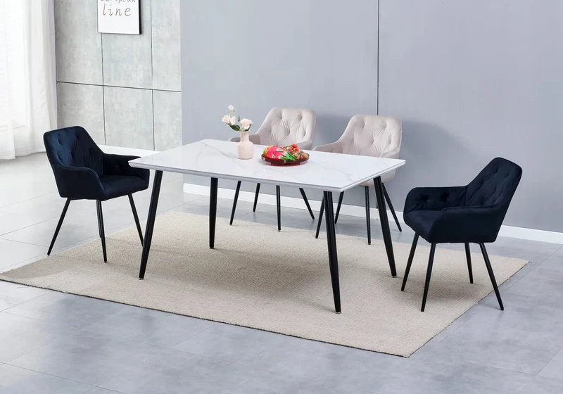 Table à manger noire céramique marbre blanc - Zora