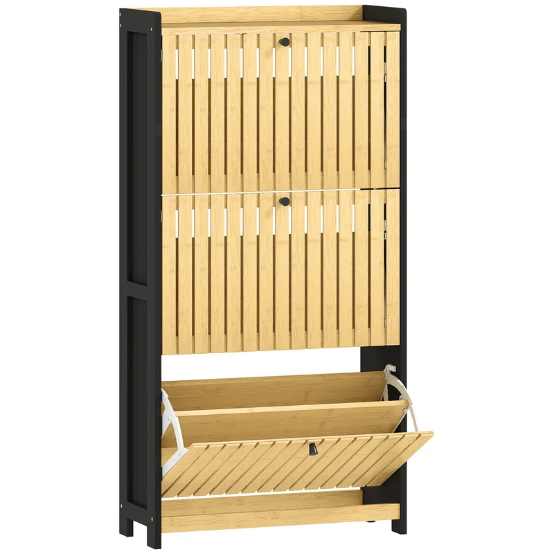 Meuble à chaussures pour entrée 60 x 24 x 118 cm gain de place 18 paires séparateurs réglables moderne épuré en MDF noir 21_0002755
