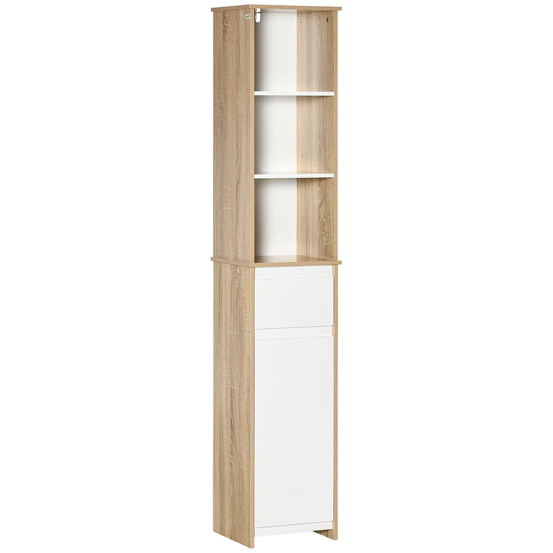 Meuble colonne salle de bain 32.6 x 30 x 171.2 cm rangement 3 niches tiroir placard style cosy scandinave en MDF blanc 21_0001892