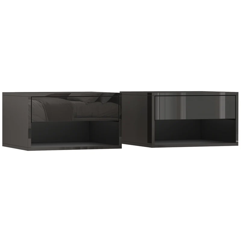 Lot de 2 tables de chevet murales 37 x 32 x 21 cm gain de place tiroir pour chambre épurée en panneau de particules noir 21_0001555
