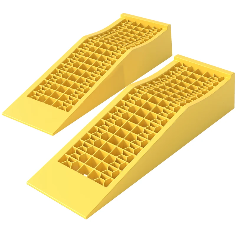 Lot de 2 rampes de chargement pour véhicule 70 x 19.5 x 7.8 cm antidérapantes poignées intégrées industriel en PP jaune 21_0007171