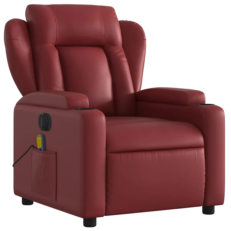 Fauteuil de relaxation TV fonction massage inclinable électrique en PVC rouge bordeaux DEC027238