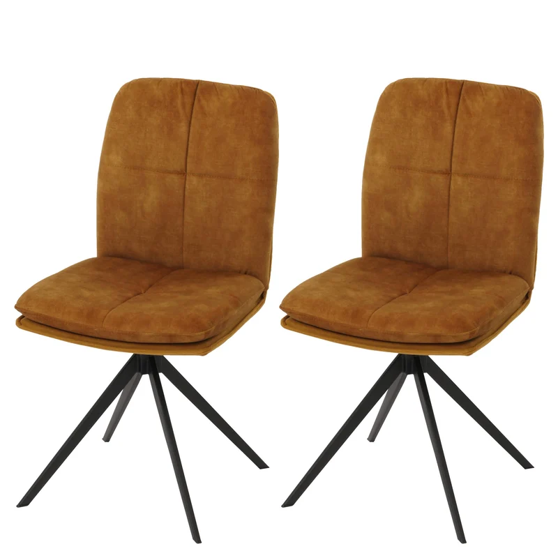Ensemble de 2 chaises de salle à manger rotative pieds métallique assise en tissu jaune coutures décoratives 04_0006621