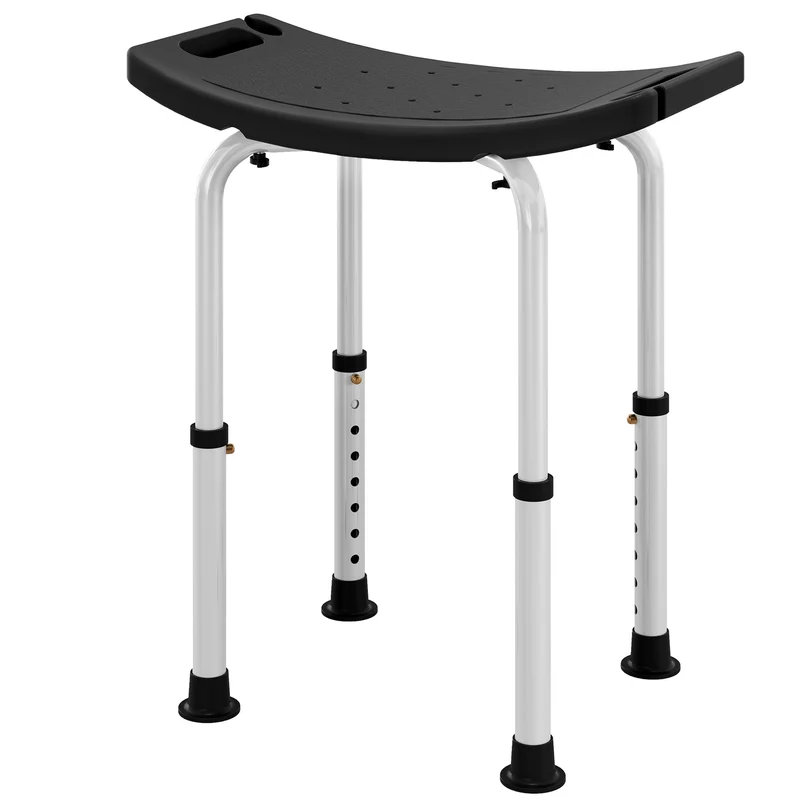 Tabouret de douche pour personnes âgées 50 x 36 x 39,5-56,5 cm antidérapant réglable moderne épuré en aluminium noir 21_0000903