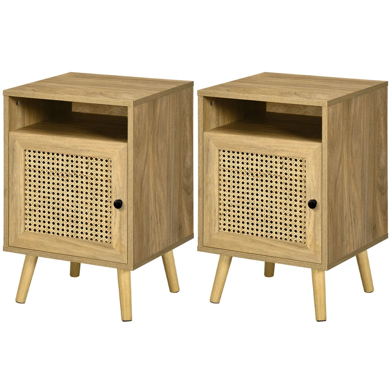 Table de chevet avec placard et niche 39 x 35 x 60 cm rangement compact cosy vintage en panneau de particules naturel 21_0001679